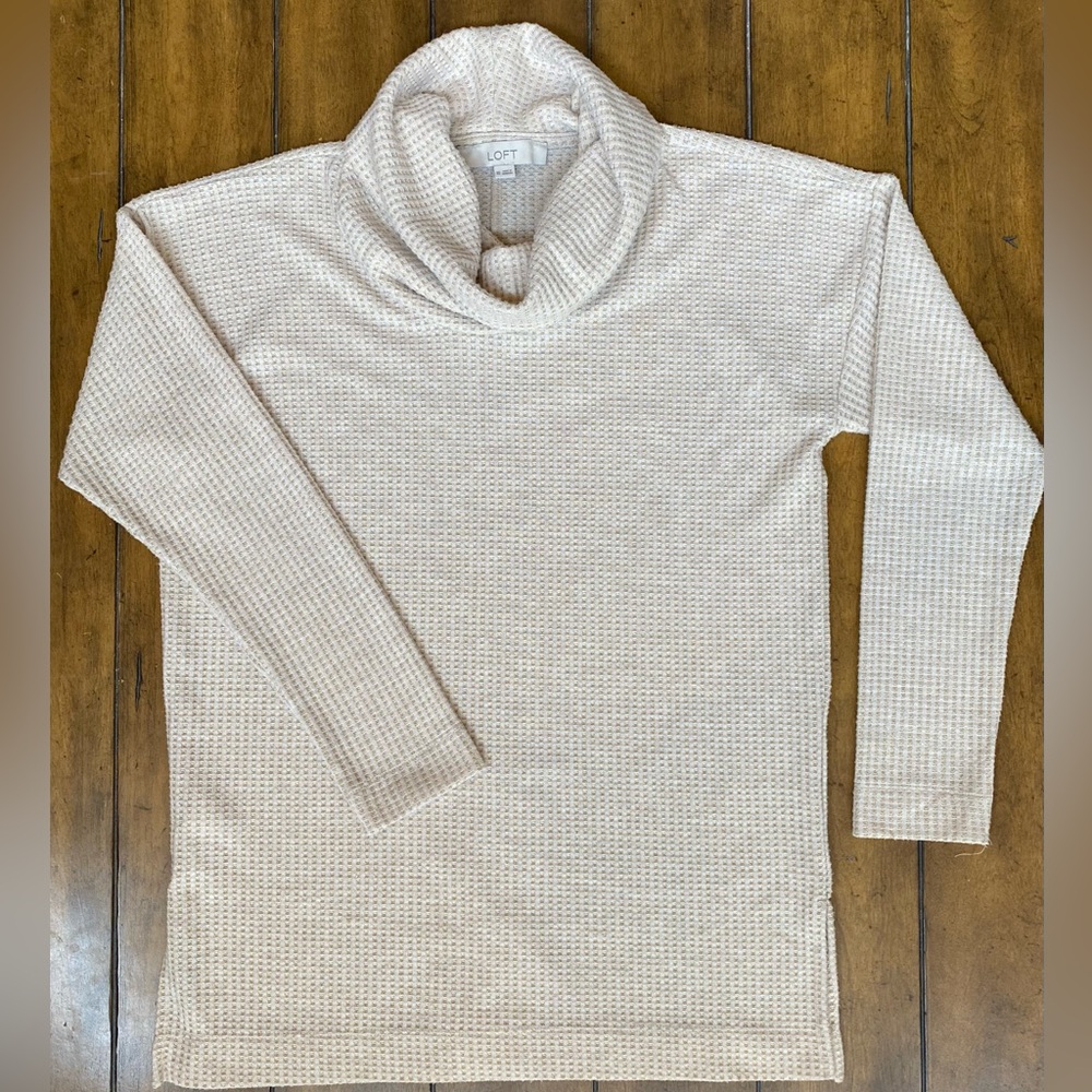 LOFT Shimmer Waffle Cowl Neck Tunic Top Size XS